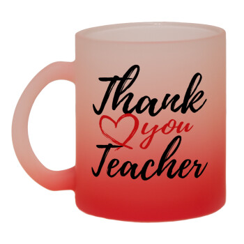 Thank you teacher, Κούπα γυάλινη δίχρωμη με βάση το κόκκινο ματ, 330ml