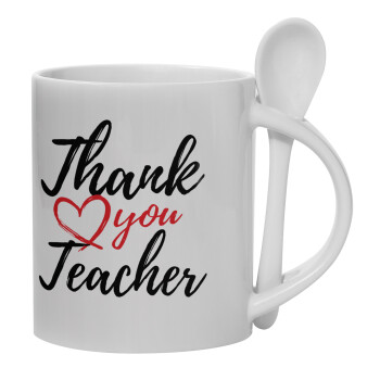 Thank you teacher, Ceramic coffee mug with Spoon, 330ml (1pcs)