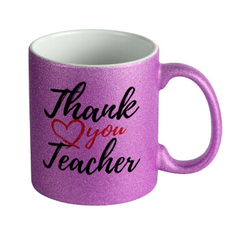 Thank you teacher, Κούπα Μωβ Glitter που γυαλίζει, κεραμική, 330ml