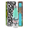 Easter Set, Metallic green/white thermos (Stainless steel), double-walled, 500ml & scented flat Easter candle (30cm) (TURQUOISE)
