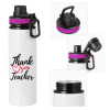 Metallic water bottle with safety lid, 850ml aluminum