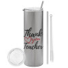 Tumbler stainless steel Silver 600ml, with metal straw & cleaning brush