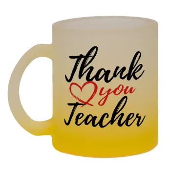 Thank you teacher, Κούπα γυάλινη δίχρωμη με βάση το κίτρινο ματ, 330ml