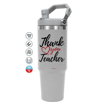 Thank you teacher, GREY color, 890ml (30oz) stainless Steel Tumbler with Handle