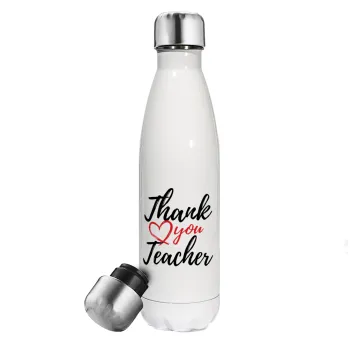 Thank you teacher, Μεταλλικό παγούρι θερμός Λευκό (Stainless steel), διπλού τοιχώματος, 500ml