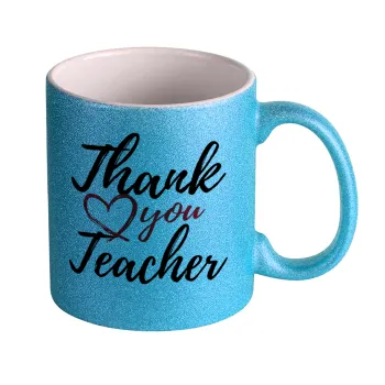 Thank you teacher, Κούπα Σιέλ Glitter που γυαλίζει, κεραμική, 330ml