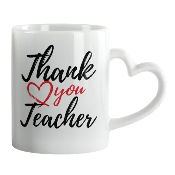 Thank you teacher, Mug heart handle, ceramic, 330ml