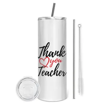 Thank you teacher, Tumbler stainless steel 600ml, with metal straw & cleaning brush