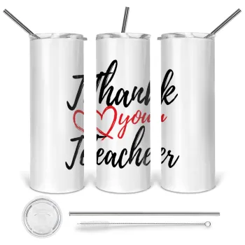 Thank you teacher, Tumbler stainless steel 600ml, with metal straw & cleaning brush