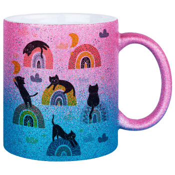 Γατούλες, Κούπα Χρυσή/Μπλε Glitter, κεραμική, 330ml