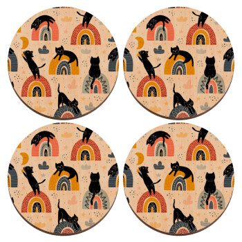 Γατούλες, ΣΕΤ x4 Σουβέρ ξύλινα στρογγυλά plywood (9cm)