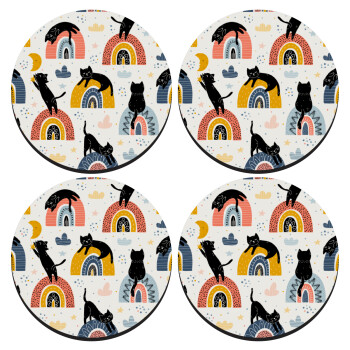 Γατούλες, ΣΕΤ 4 Σουβέρ ξύλινα στρογγυλά (9cm)