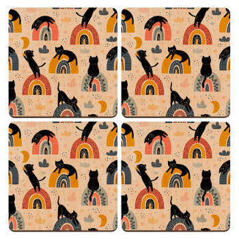 Γατούλες, ΣΕΤ x4 Σουβέρ ξύλινα τετράγωνα plywood (9cm)