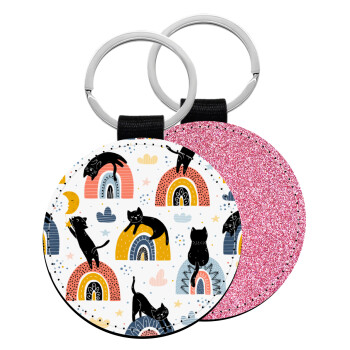 Γατούλες, Μπρελόκ Δερματίνη, στρογγυλό ΡΟΖ (5cm)