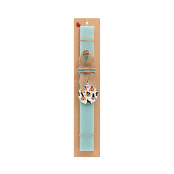 Γατούλες, Easter Set, wooden keychain & aromatic flat Easter candle (30cm) (TURQUOISE)
