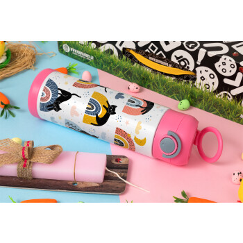 Γατούλες, Easter candle, Childrens hot water bottle, stainless steel, with safety straw, PINK (500ml)