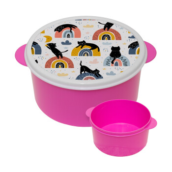 Γατούλες, ΡΟΖ παιδικό δοχείο φαγητού (lunchbox) πλαστικό (BPA-FREE) Lunch Βox M16 x Π16 x Υ8cm