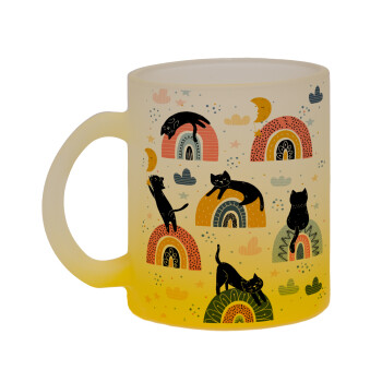 Γατούλες, Κούπα γυάλινη δίχρωμη με βάση το κίτρινο ματ, 330ml