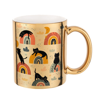 Γατούλες, Mug ceramic, gold mirror, 330ml