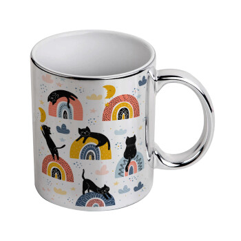 Γατούλες, Κούπα κεραμική, ασημένια καθρέπτης, 330ml