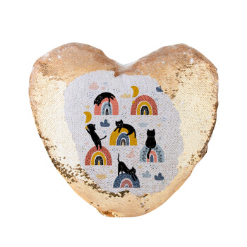 Γατούλες, Μαξιλάρι καναπέ καρδιά Μαγικό Χρυσό με πούλιες 40x40cm περιέχεται το  γέμισμα