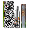 Easter Set, metallic stainless thermos flask (500ml) & scented flat Easter candle (30cm) (GRAY)