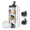 Travel Tumbler θερμό με διπλό καπάκι, μεταλλικό καλαμάκι και βούρτσα καθαρισμού (Ανωξείδωτο 304 Food grade, BPA free, 600ml)
