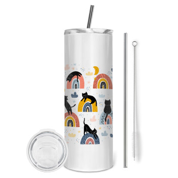 Γατούλες, Tumbler stainless steel 600ml, with metal straw & cleaning brush