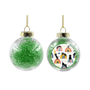Γατούλες, Χριστουγεννιάτικη μπάλα δένδρου διάφανη με πράσινο γέμισμα 8cm