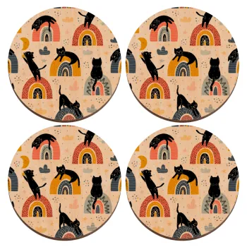 Γατούλες, ΣΕΤ x4 Σουβέρ ξύλινα στρογγυλά plywood (9cm)