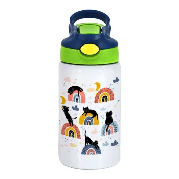 Γατούλες, Παιδικό παγούρι θερμό, ανοξείδωτο, με καλαμάκι ασφαλείας, πράσινο/μπλε (350ml)