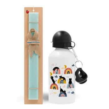 Γατούλες, Easter Set, metallic aluminum water bottle (500ml) & scented flat candle (30cm) (TURQUOISE)
