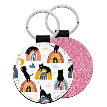 Γατούλες, Μπρελόκ Δερματίνη, στρογγυλό ΡΟΖ (5cm)