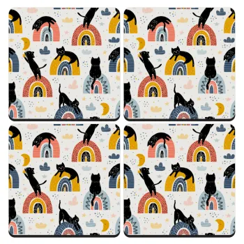 Γατούλες, ΣΕΤ 4 Σουβέρ ξύλινα τετράγωνα (9cm)