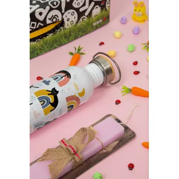 Γατούλες, Πασχαλινή Λαμπάδα με παγούρι μεταλλικό (620ml, stainless steel) & κερί αρωματικό πλακέ (30cm) (ΡΟΖ)