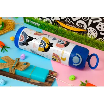 Γατούλες, Easter candle, Childrens hot water bottle, stainless steel, with safety straw, BLUE (500ml)