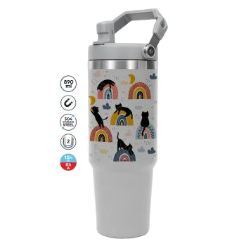 Γατούλες, GREY color, 890ml (30oz) stainless Steel Tumbler with Handle