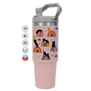 Γατούλες, Pink color, 890ml (30oz) stainless Steel Tumbler with Handle