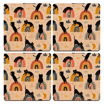 Γατούλες, ΣΕΤ x4 Σουβέρ ξύλινα τετράγωνα plywood (9cm)