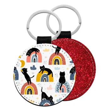 Γατούλες, Μπρελόκ Δερματίνη, στρογγυλό ΚΟΚΚΙΝΟ (5cm)