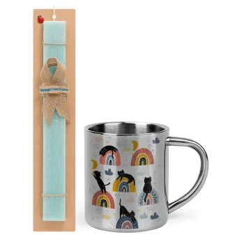 Γατούλες, Easter Set, metallic thermal cup (300ml) & aromatic flat Easter candle (30cm) (TURQUOISE)