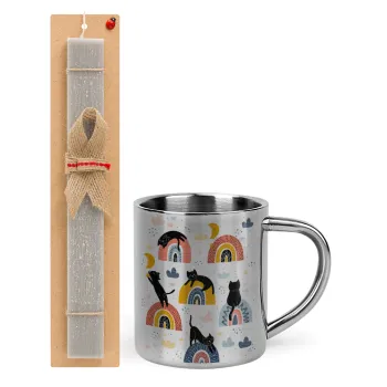 Γατούλες, Easter Set, metallic thermal cup (300ml) & Easter aromatic flat candle (30cm) (GRAY)