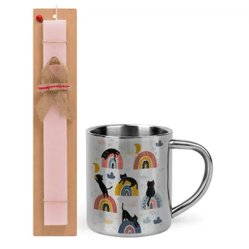 Γατούλες, Easter Set, metallic thermal cup (300ml) & aromatic flat Easter candle (30cm) (PINK)