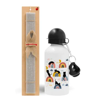 Γατούλες, Easter Set, metallic aluminum water bottle (500ml) & aromatic flat Easter candle (30cm) (GRAY)