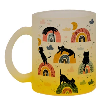 Γατούλες, Κούπα γυάλινη δίχρωμη με βάση το κίτρινο ματ, 330ml