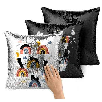 Γατούλες, Μαξιλάρι καναπέ Μαγικό Μαύρο με πούλιες 40x40cm περιέχεται το γέμισμα