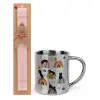 Easter Set, metallic thermal cup (300ml) & aromatic flat Easter candle (30cm) (PINK)