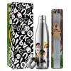 Easter Set, metallic stainless thermos flask (500ml) & scented flat Easter candle (30cm) (GRAY)