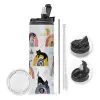 Travel Tumbler θερμό με διπλό καπάκι, μεταλλικό καλαμάκι και βούρτσα καθαρισμού (Ανωξείδωτο 304 Food grade, BPA free, 600ml)