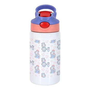 Ιπποπόταμος, Παιδικό παγούρι θερμό, ανοξείδωτο, με καλαμάκι ασφαλείας, ροζ/μωβ (350ml)